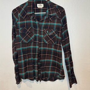 Shyanne Teal and Brown Plaid Shirt